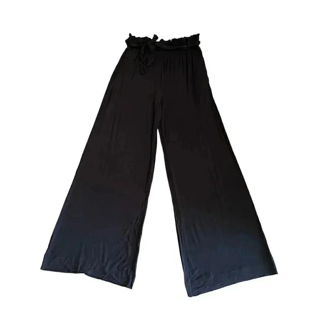 NWT Chaser  Paper Bag Waist Jersey Soft Wide Leg Black High Rise Pants SZ M